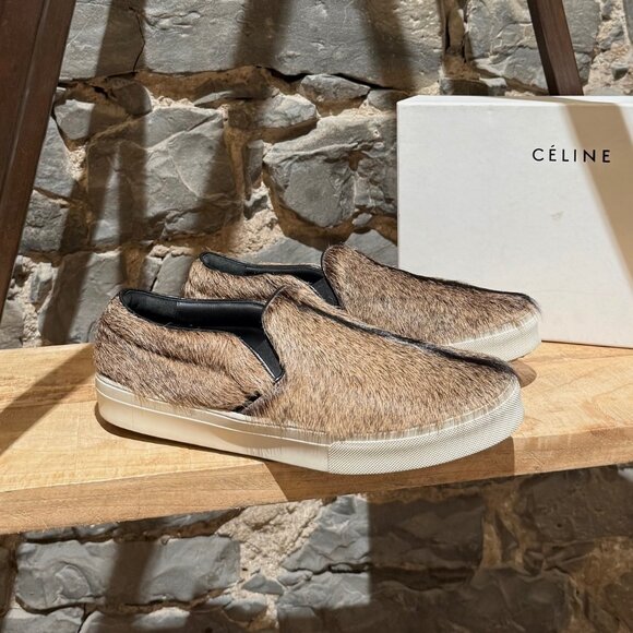 Céline 2015 Brown Goat Hair Fur Slip-on Sneakers - Picture 1 of 11